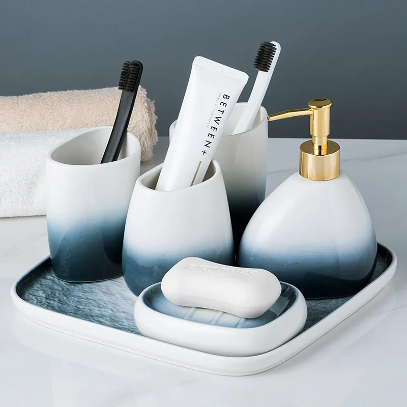 Gradient gray ceramic bathroom five-piece wash set couple brushing teeth cup bathroom supplies appliances bathroom decoration
Gradient gray ceramic bathroom five-piece wash set couple brushing teeth cup bathroom supplies appliances bathroom decoration