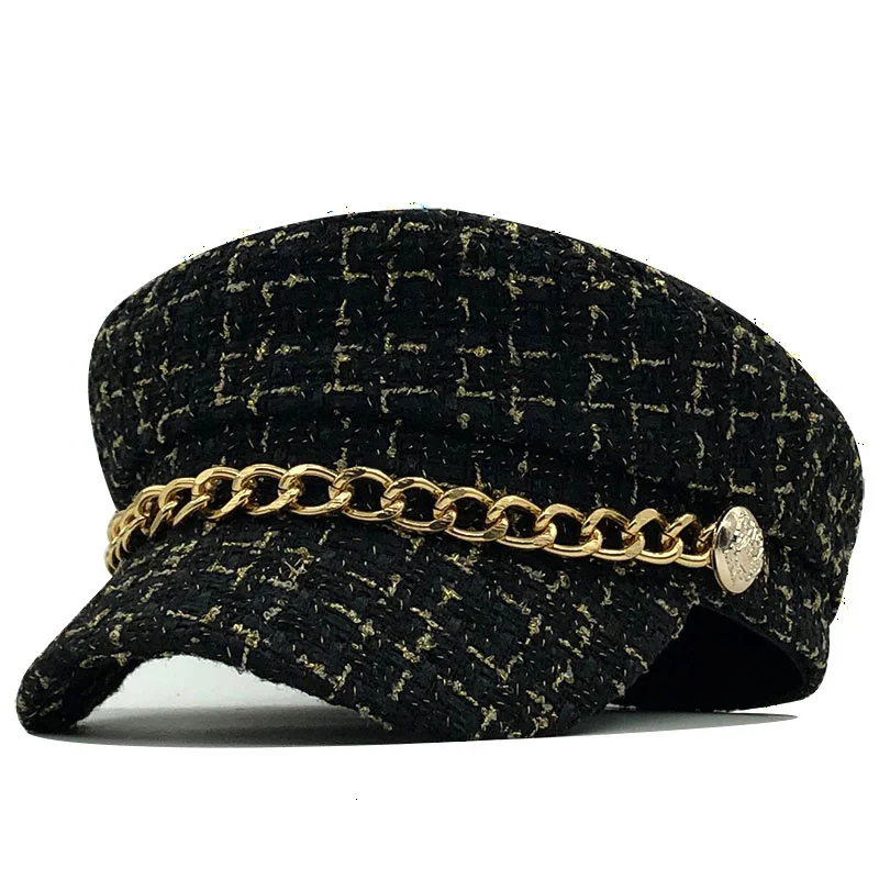 2022 New Wool Women winter Hats Tweed Plaid Newsboy Caps Chain Flat Top Visor Cap Vintage Plaid Military Cap
2022 New Wool Women winter Hats Tweed Plaid Newsboy Caps Chain Flat Top Visor Cap Vintage Plaid Military Cap