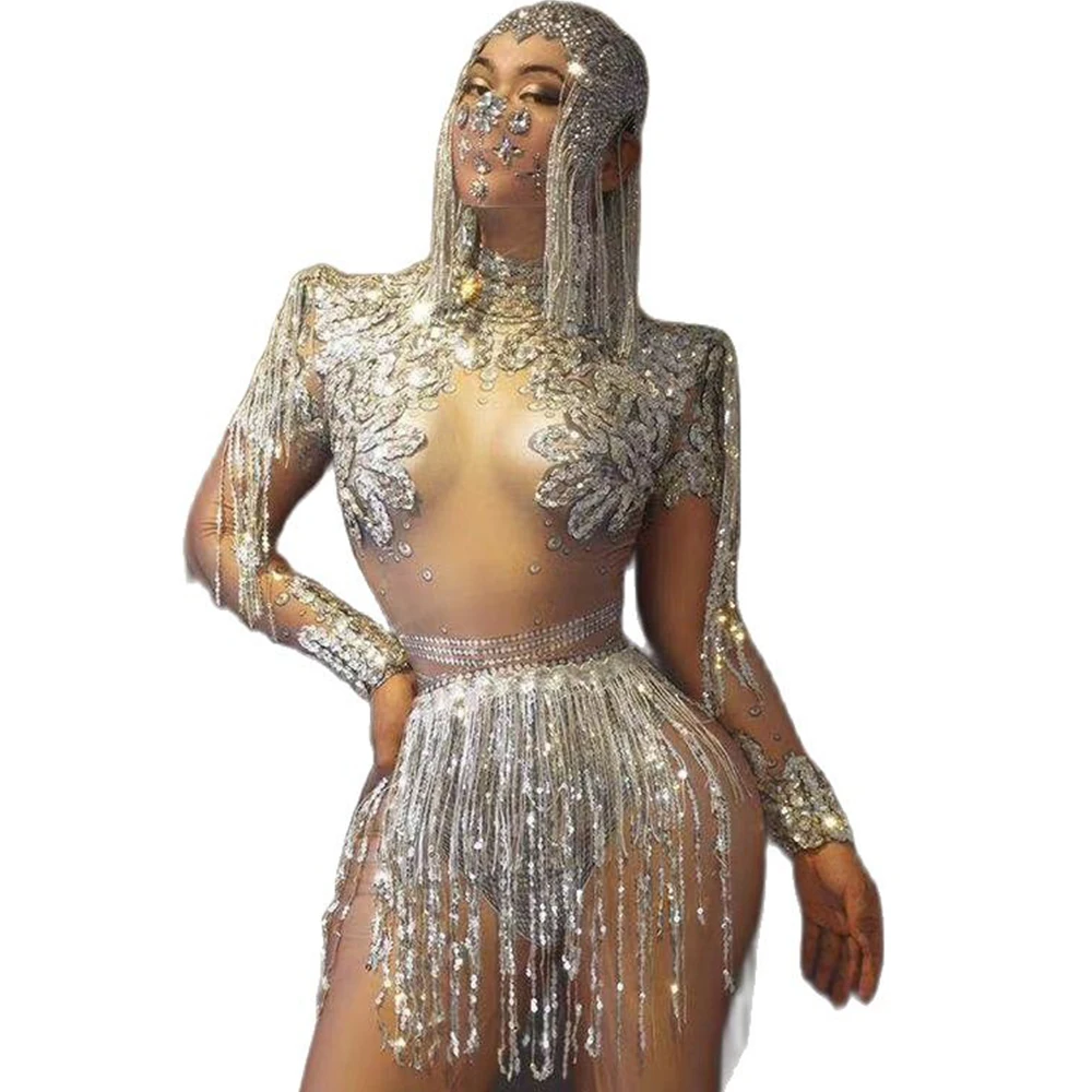 Women 2 Pcs Set Gold Silver Rhinestones Tassel Dress Personality Performance Costume
Women 2 Pcs Set Gold Silver Rhinestones Tassel Dress Personality Performance Costume