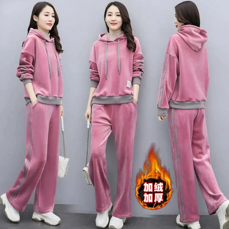 Gold Velvet Running Sportswear for Women, Casual Suit, Hoodie, Wide Leg Pants, Fashion, Autumn, Winter, New, 2 Pcs
Gold Velvet Running Sportswear for Women, Casual Suit, Hoodie, Wide Leg Pants, Fashion, Autumn, Winter, New, 2 Pcs