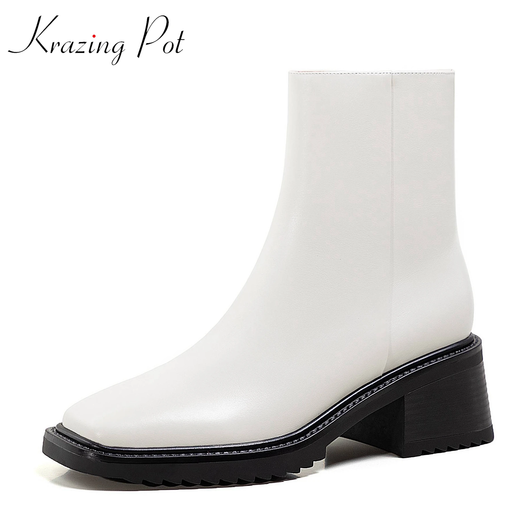 Krazing Pot Cow Leather Square Toe Formal Chelsea Boots Zipper Keep Warm Thick High Heels Chic Sweet Young Lady Ankle Boots L34
Krazing Pot Cow Leather Square Toe Formal Chelsea Boots Zipper Keep Warm Thick High Heels Chic Sweet Young Lady Ankle Boots L34