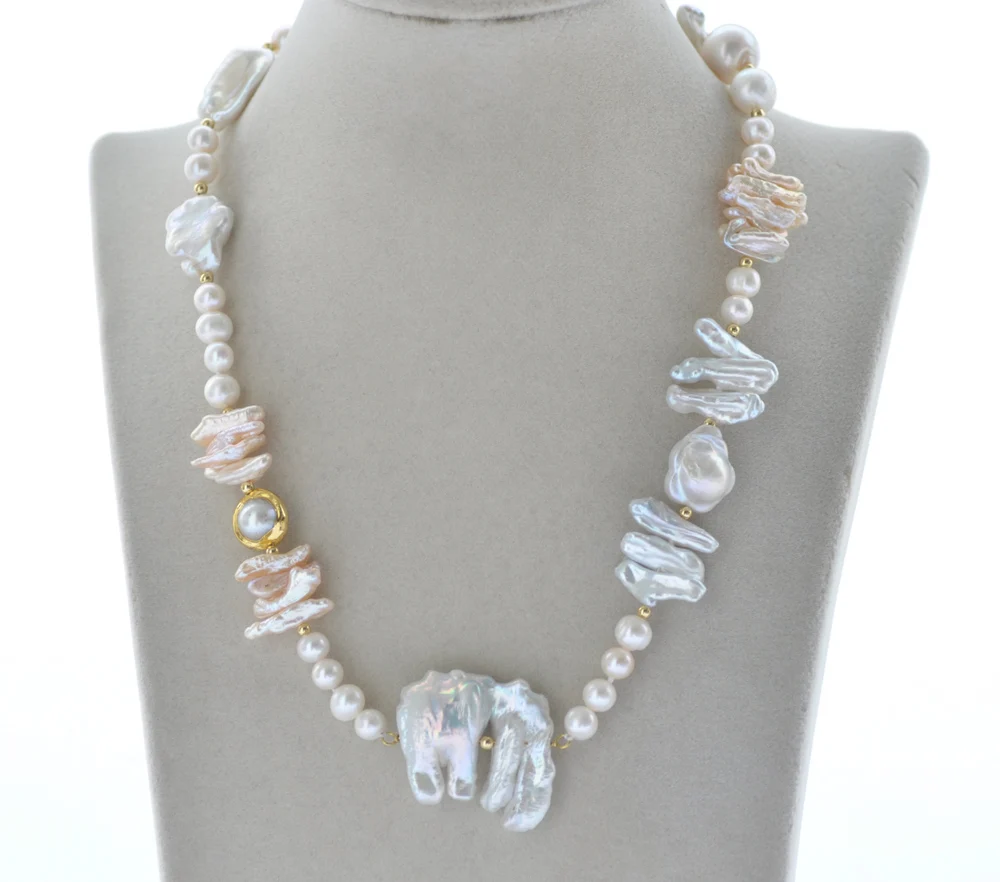 MCT·STAR Z10780 18" 36mm Baroque Round Keshi White Pink Biwa Pearl Necklace Pendant
MCT·STAR Z10780 18" 36mm Baroque Round Keshi White Pink Biwa Pearl Necklace Pendant