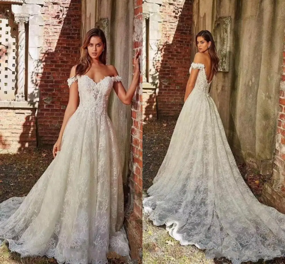 Sexy Summer Beach off the Shoulder Lace Wedding Dresses 2025 A-Line Appliques Court Train Long Bridal Gowns Boho New
Sexy Summer Beach off the Shoulder Lace Wedding Dresses 2025 A-Line Appliques Court Train Long Bridal Gowns Boho New