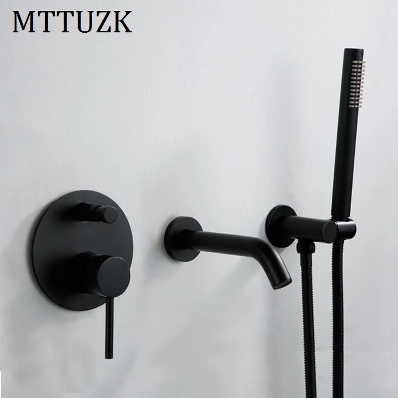 MTTUZK Brass Matte Black Bathtub Faucet Shower Set Black Wall Mounted Cold And Hot Water Mixer Faucet With Handheld Shower
MTTUZK Brass Matte Black Bathtub Faucet Shower Set Black Wall Mounted Cold And Hot Water Mixer Faucet With Handheld Shower