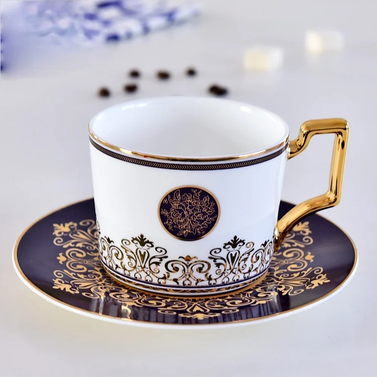 Bone china coffee cup and plate European style gold handle ceramic cup and plate set
Bone china coffee cup and plate European style gold handle ceramic cup and plate set