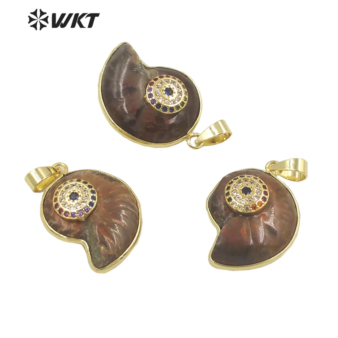WT-MP238 WKT Speacial Gold Plated Snail Shape Micropave Colorful CZ Brown Seashells Pendant Jewelry Earings Necklace Accessories
WT-MP238 WKT Speacial Gold Plated Snail Shape Micropave Colorful CZ Brown Seashells Pendant Jewelry Earings Necklace Accessories