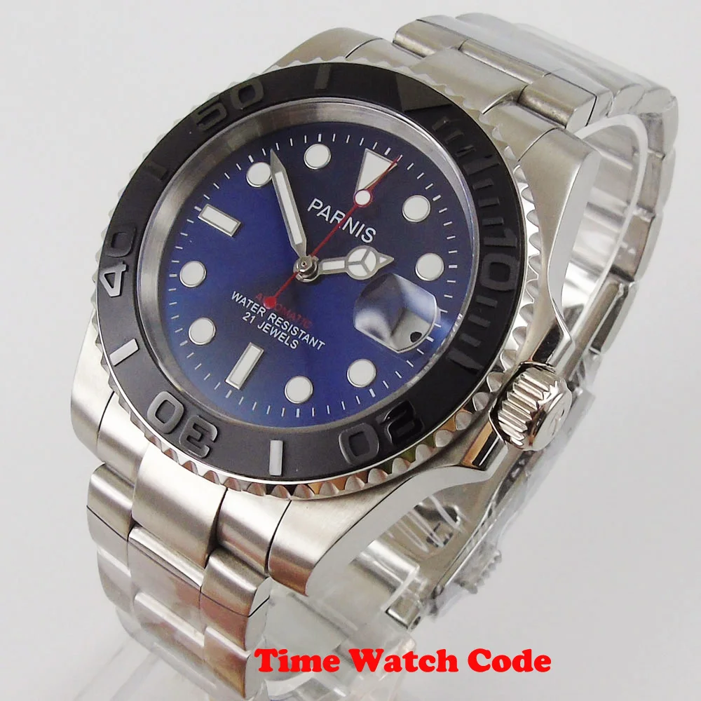 Parnis 40mm Automatic Men's Wristwatch Miyota movement Date display Sapphire Glass Blue dial bracelet ceramic bezel luminous
Parnis 40mm Automatic Men's Wristwatch Miyota movement Date display Sapphire Glass Blue dial bracelet ceramic bezel luminous