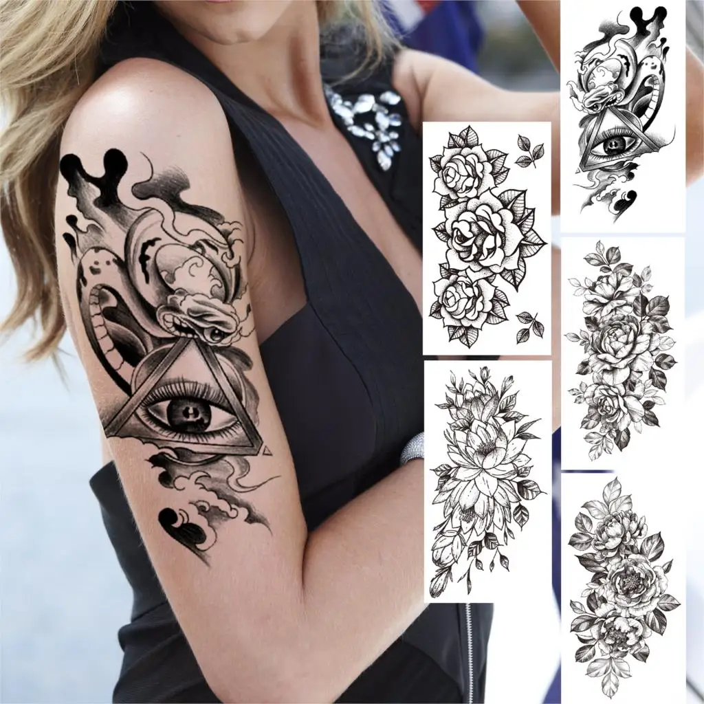 Triangle Eye Temporary Tattoo For Women Men Adult Peony Rose Flower Tattoos Sticker Fake Black Sexy Cluster Water Transfer Tatoo
Triangle Eye Temporary Tattoo For Women Men Adult Peony Rose Flower Tattoos Sticker Fake Black Sexy Cluster Water Transfer Tatoo