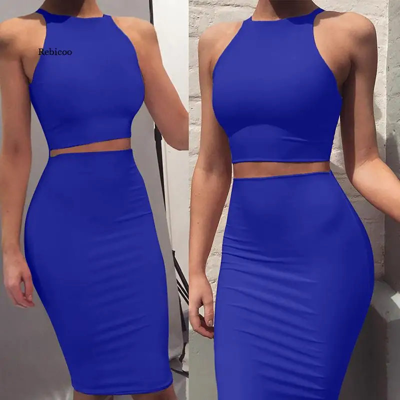 Summer Women's solid color new sexy sleeveless round neck pullover crop top waist high knee milk silk tight skirt 2-piece suit
Summer Women's solid color new sexy sleeveless round neck pullover crop top waist high knee milk silk tight skirt 2-piece suit