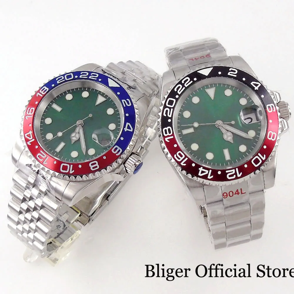 BLIGER Business Sunburst Green NH35A PT5000 MIYOTA 40mm Watch Men Selfwinding Movement Blue Red Alloy Insert Jubilee Band
BLIGER Business Sunburst Green NH35A PT5000 MIYOTA 40mm Watch Men Selfwinding Movement Blue Red Alloy Insert Jubilee Band