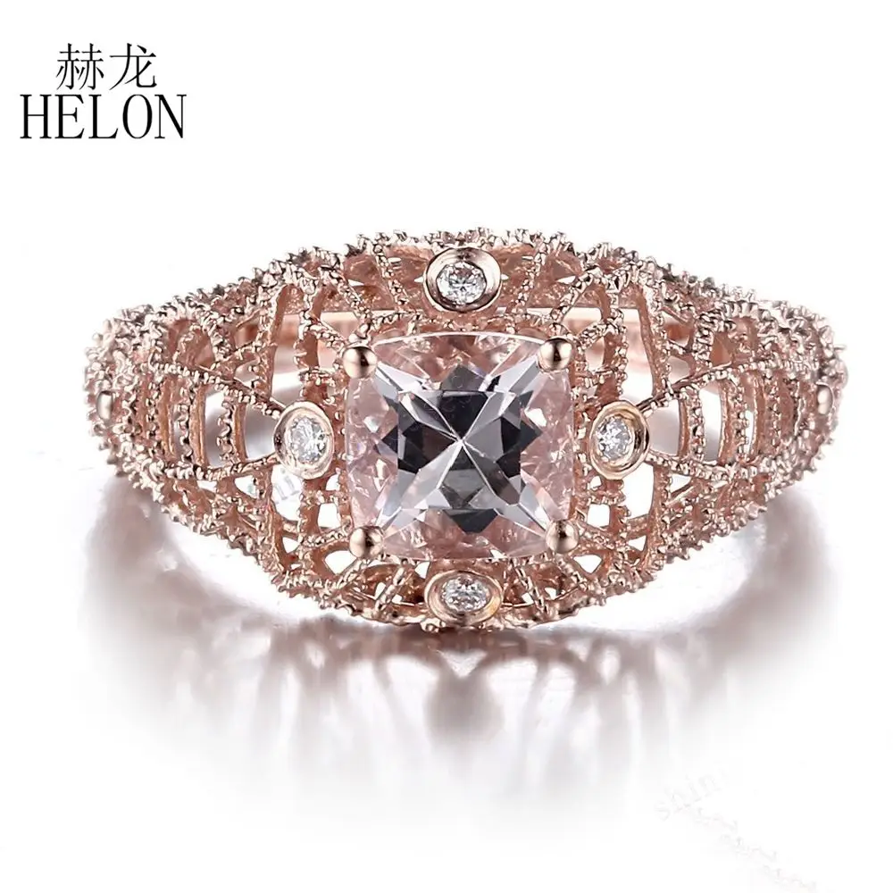 HELON Solid 14K Rose Gold Cushion 6mm Natural Morganite & Diamonds Engagement Wedding Ring Women Vintage Antique Fine Jewelry
HELON Solid 14K Rose Gold Cushion 6mm Natural Morganite & Diamonds Engagement Wedding Ring Women Vintage Antique Fine Jewelry