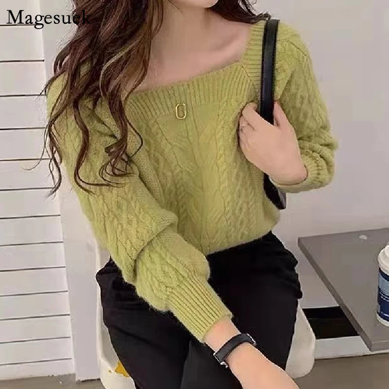 Autumn Winter New Women Pullover Sweater Square Neck Wool Knitted Sweater Woman New Korean Solid Green Sweaters Pull Femme 17703
Autumn Winter New Women Pullover Sweater Square Neck Wool Knitted Sweater Woman New Korean Solid Green Sweaters Pull Femme 17703