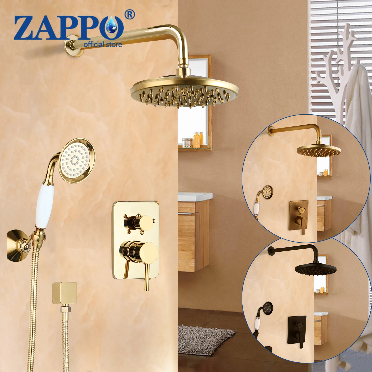 ZAPPO Golden/Black/Antique Shower Set Rainfall Shower Faucet Wall Mount Bathroom Faucet Concealed Shower Mixer Set Bathtub Tap
ZAPPO Golden/Black/Antique Shower Set Rainfall Shower Faucet Wall Mount Bathroom Faucet Concealed Shower Mixer Set Bathtub Tap
