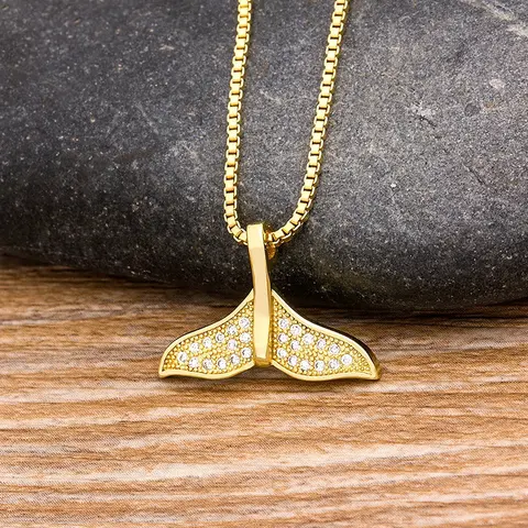 Nidin New Design Fashion Copper Zircon Fish Tail Pendant Necklaces For Women Party Dance Birthday Chain Jewelry Gifts