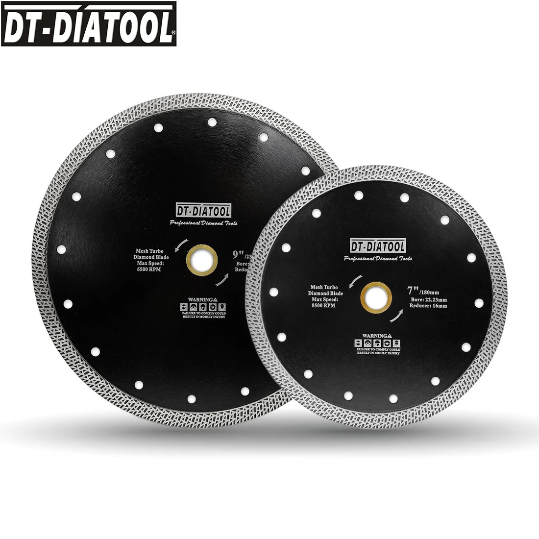 DT-DIATOOL 3pcs Dia 180mm/7" or 230mm/9" Hot-pressed Sintered Diamond Cutting Disc Mesh Turbo Saw Blade For Granite Marble Tile
DT-DIATOOL 3pcs Dia 180mm/7" or 230mm/9" Hot-pressed Sintered Diamond Cutting Disc Mesh Turbo Saw Blade For Granite Marble Tile