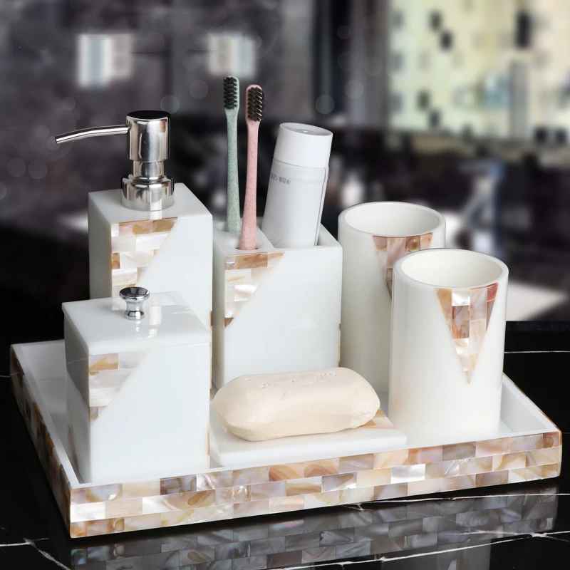 Luxury Bathroom Accessories Set Shell Bathroom Washing Set Organizer Kit for Bath Soap Dispenser Toothbrush Holder Tumbler Tray
Luxury Bathroom Accessories Set Shell Bathroom Washing Set Organizer Kit for Bath Soap Dispenser Toothbrush Holder Tumbler Tray