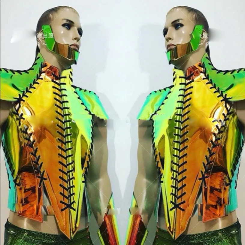Green Technology sense Future clothing Bar party laser magic colorful gold metal men's gogo costumes
Green Technology sense Future clothing Bar party laser magic colorful gold metal men's gogo costumes