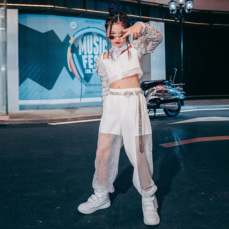 Hip Hop Dancing Clothes Girls Jazz Dancewear Kpop Outfit Sequins Tops Mesh Pants Street Dance Stage Performance Costume YS2616
Hip Hop Dancing Clothes Girls Jazz Dancewear Kpop Outfit Sequins Tops Mesh Pants Street Dance Stage Performance Costume YS2616