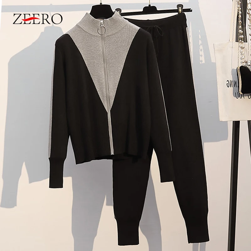 Autumn Winter Female Zip Jacket Trousers Knit 2 Pieces Sets Women Geometric Stitching Cardigan Top + Long Tracksuit Pant Set 3XL
Autumn Winter Female Zip Jacket Trousers Knit 2 Pieces Sets Women Geometric Stitching Cardigan Top + Long Tracksuit Pant Set 3XL