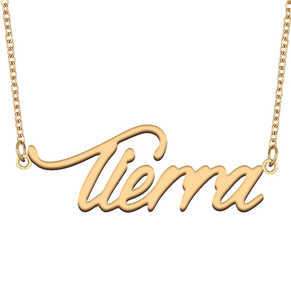 Gold Stainless Steel Charm 'Tierra' Name Necklace for Women Cursive Letters Chain Annivesary Gift
Gold Stainless Steel Charm 'Tierra' Name Necklace for Women Cursive Letters Chain Annivesary Gift