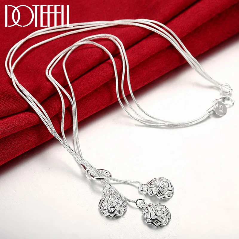 DOTEFFIL 925 Sterling Silver Three Rose Flowers Snake Chain Necklace For Women Charm Wedding Engagement Party Fashion Jewelry
DOTEFFIL 925 Sterling Silver Three Rose Flowers Snake Chain Necklace For Women Charm Wedding Engagement Party Fashion Jewelry