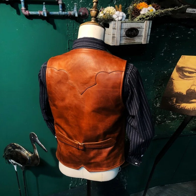 Japan Mens Style Vintage Cowhide Vest Designer Multi-pockets Real Leather Sleeveless Jacket Single Breasted Office Waistcoat
Japan Mens Style Vintage Cowhide Vest Designer Multi-pockets Real Leather Sleeveless Jacket Single Breasted Office Waistcoat
