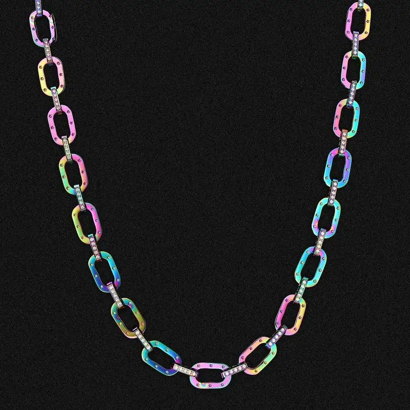10mm stainless steel inlaid zircon cross necklace, hip hop 10mm Rainbow Iced Cable Chain
10mm stainless steel inlaid zircon cross necklace, hip hop 10mm Rainbow Iced Cable Chain
