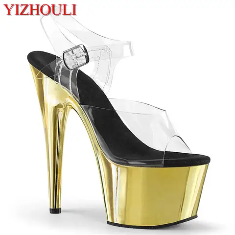 Gold 7 Inch, Sexy 17cm Electroplated Stiletto Heels, Model Pole Dancing Sandals