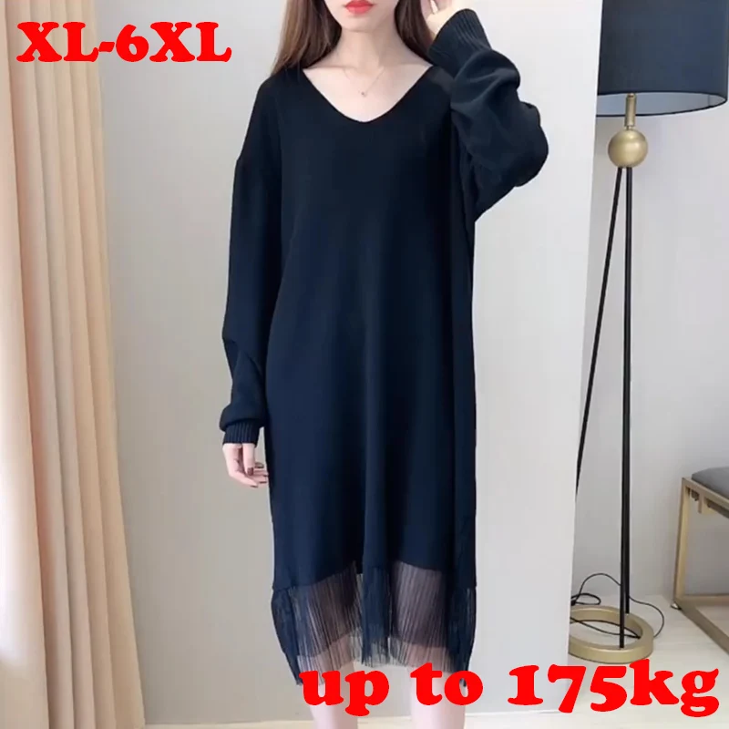 Plus Size Women Clothing 4xl 5xl 6xl Ultra Big 175kg Women Loose Long Sweater Dress with Mesh Korean Style Casual Black Vestidos
Plus Size Women Clothing 4xl 5xl 6xl Ultra Big 175kg Women Loose Long Sweater Dress with Mesh Korean Style Casual Black Vestidos