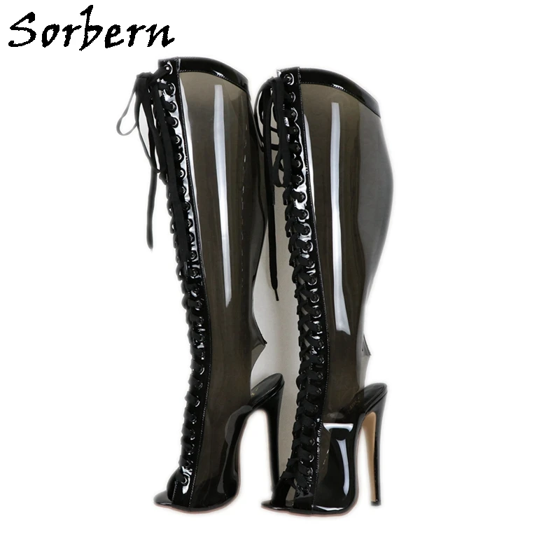 Sorbern Sexy Black Transparent Knee High Boots Women Oppen Toe High Heel Stilettos Lace Up Clear Pvc Custom Wide Fit Legs Boot
Sorbern Sexy Black Transparent Knee High Boots Women Oppen Toe High Heel Stilettos Lace Up Clear Pvc Custom Wide Fit Legs Boot