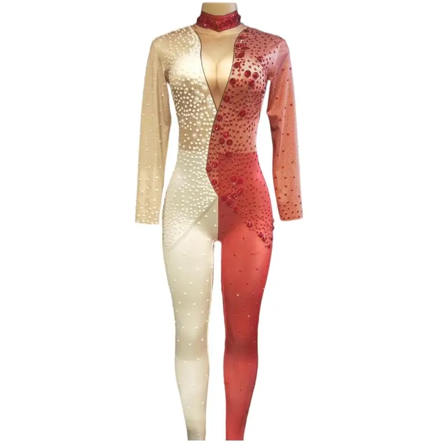 New Women Sexy Red & White Printing Stitching Sparkling Rhinestone Jumpsuit Singer Dancer Stage Wear Bodysuit Nightclub Party
New Women Sexy Red & White Printing Stitching Sparkling Rhinestone Jumpsuit Singer Dancer Stage Wear Bodysuit Nightclub Party