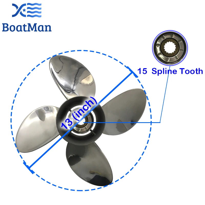 Outboard Stainless Steel Propeller 13x19 For Yamaha 50HP 60HP 80HP 90HP 100HP 130HP 15 splines Similar to Solas HR TITAN 4
Outboard Stainless Steel Propeller 13x19 For Yamaha 50HP 60HP 80HP 90HP 100HP 130HP 15 splines Similar to Solas HR TITAN 4