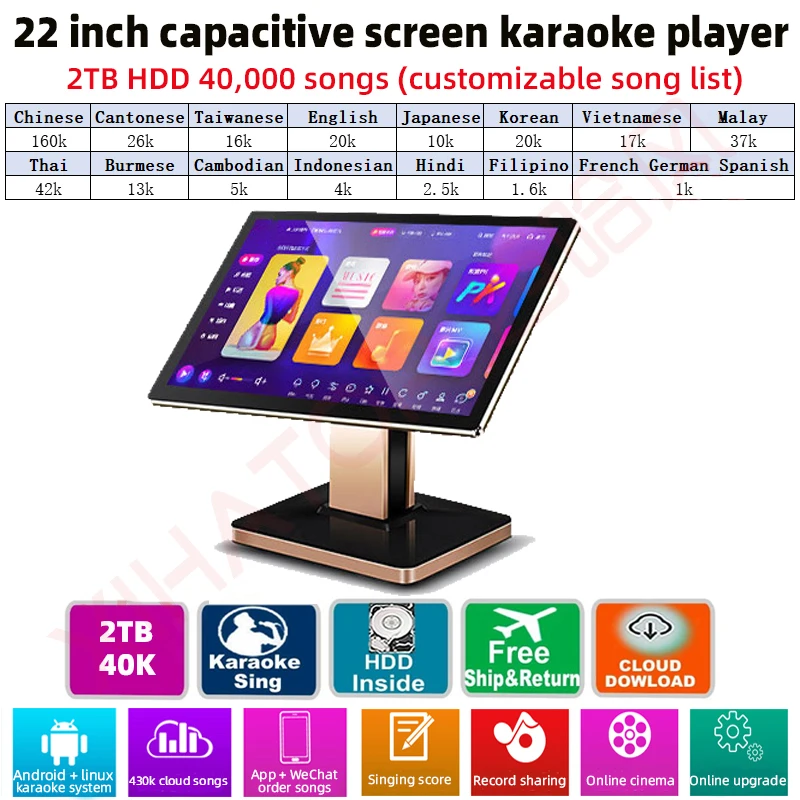 XIHATOP 22 inch Malaysian karaoke machine 2TB HDD Chinese, English, Malay songs Home Karaoke player, tuning Android YouTube APP
XIHATOP 22 inch Malaysian karaoke machine 2TB HDD Chinese, English, Malay songs Home Karaoke player, tuning Android YouTube APP