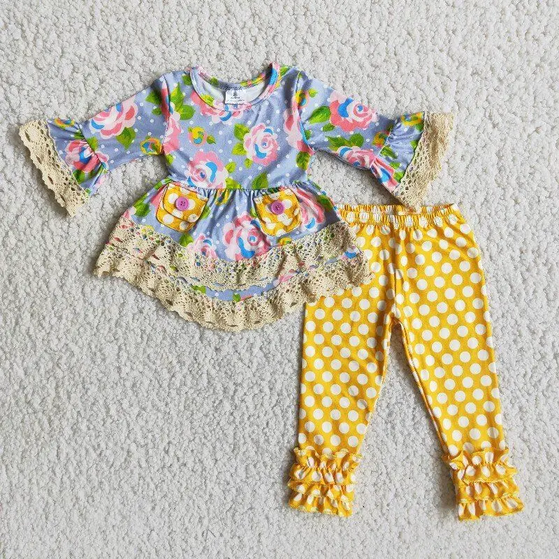 Little Girl Clothes Set Rose Flower Print Fashion Long Sleeve Lace Polka Dot Ruffles Pants Set
Little Girl Clothes Set Rose Flower Print Fashion Long Sleeve Lace Polka Dot Ruffles Pants Set