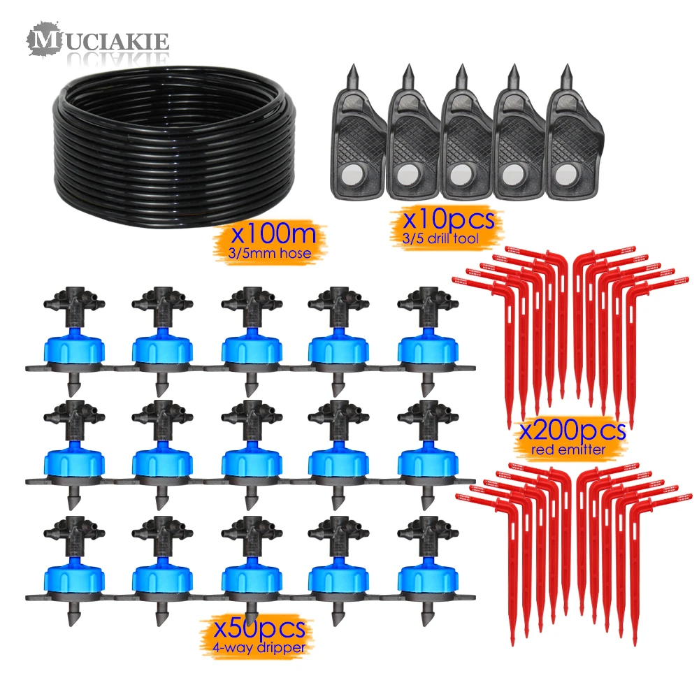 MUCIAKIE 100M 8LPH Garden Micro Emitter Systems 3/5mm 4-Way Water Distribution Red Arrow Drippers Greenhouse Kits
MUCIAKIE 100M 8LPH Garden Micro Emitter Systems 3/5mm 4-Way Water Distribution Red Arrow Drippers Greenhouse Kits