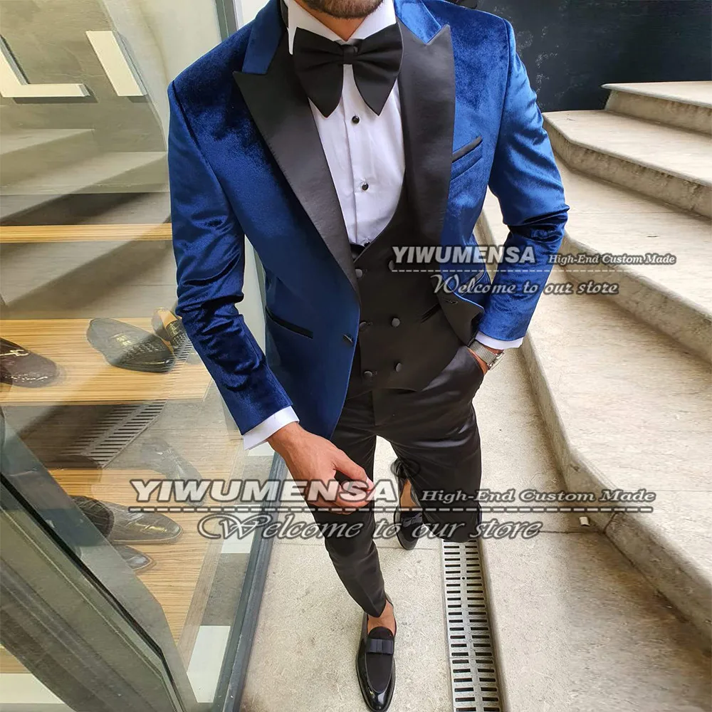 Autumn/Winter Royal Blue Velvet Men Suits Slim Fit Black Peaked Lapel Coat+Vest+Trousers 3 Pieces Groom Wear Wedding Tuxedo 2022
Autumn/Winter Royal Blue Velvet Men Suits Slim Fit Black Peaked Lapel Coat+Vest+Trousers 3 Pieces Groom Wear Wedding Tuxedo 2022