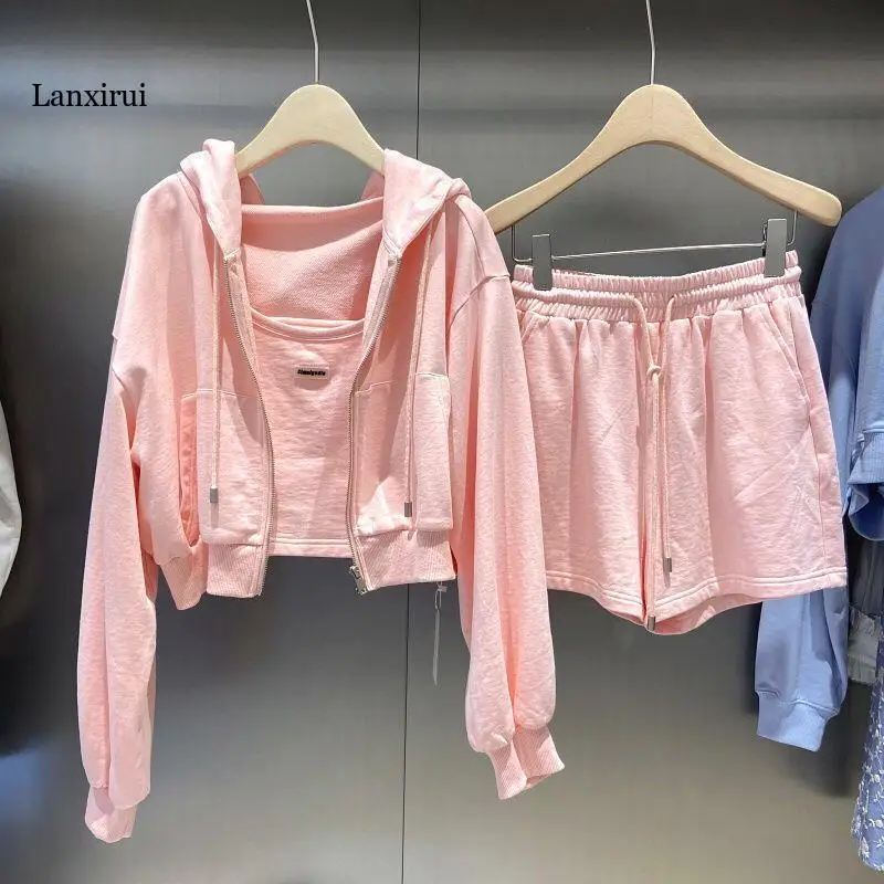 Tracksuit Women Set Sport Clothing Spring Summer Shorts and Camisole and Hoodies 3 Piece Suit Crop Tops Hooded Jackets
Tracksuit Women Set Sport Clothing Spring Summer Shorts and Camisole and Hoodies 3 Piece Suit Crop Tops Hooded Jackets