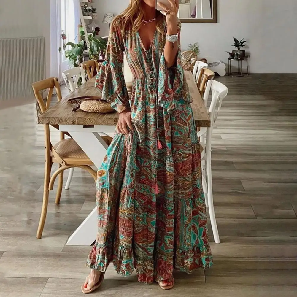 Dress V-Neck Floral Print Three Quarter Sleeve Ladies Party Long Dress for Leisure Vintage Floral Print Long Dresses Vestido
Dress V-Neck Floral Print Three Quarter Sleeve Ladies Party Long Dress for Leisure Vintage Floral Print Long Dresses Vestido