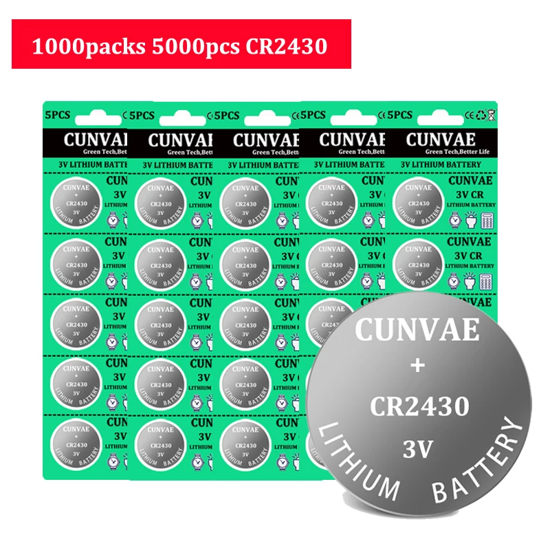 5000pcs CR2430 Lithium Battery 3V CR 2430 DL2430 BR2430 ECR2430 for Watch Computer Calculator Control Toys Button Batteries
5000pcs CR2430 Lithium Battery 3V CR 2430 DL2430 BR2430 ECR2430 for Watch Computer Calculator Control Toys Button Batteries