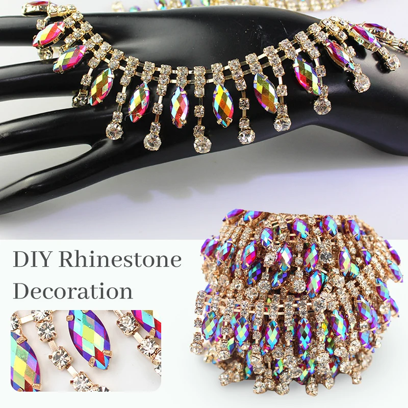 1 Yard AB Color Rhinestone Trim Multicolor Crystal Gold Chain For Wedding Dress Headgear Shoe Curtain Upholstery Decor Accessory
1 Yard AB Color Rhinestone Trim Multicolor Crystal Gold Chain For Wedding Dress Headgear Shoe Curtain Upholstery Decor Accessory