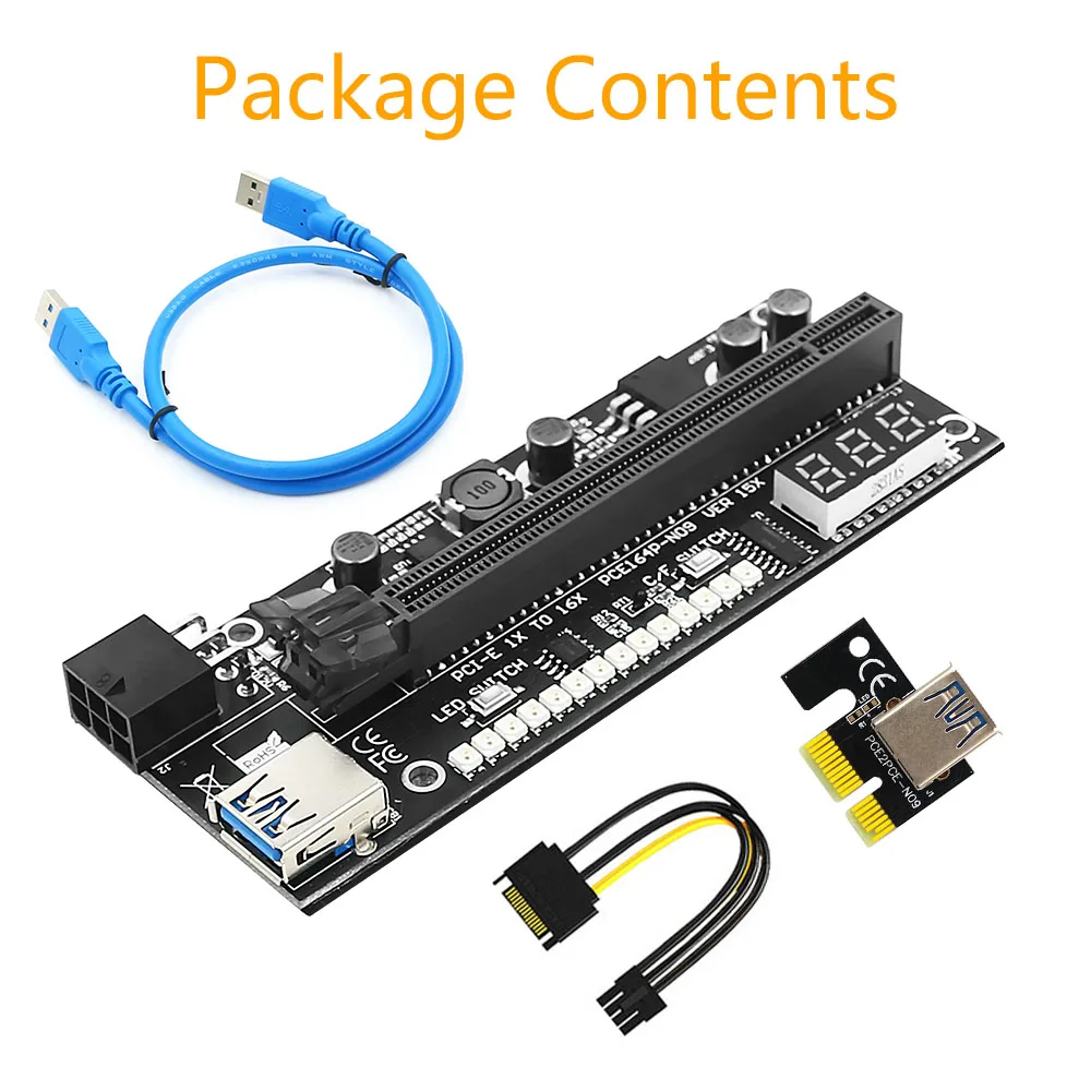 PCIE Riser 1x to 16x Graphic Extension Card with temperature sensor and LED for Bitcoin GPU Mining Powered Riser Adapter Card
PCIE Riser 1x to 16x Graphic Extension Card with temperature sensor and LED for Bitcoin GPU Mining Powered Riser Adapter Card