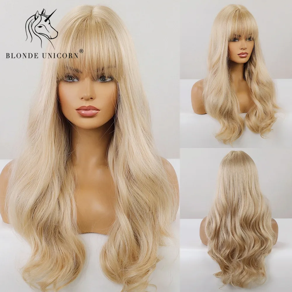 Blonde Unicorn Synthetic Light Blonde Women Long Wavy Wigs with Bangs Heat Resistant Everyday Cosplay Wigs for African American
Blonde Unicorn Synthetic Light Blonde Women Long Wavy Wigs with Bangs Heat Resistant Everyday Cosplay Wigs for African American