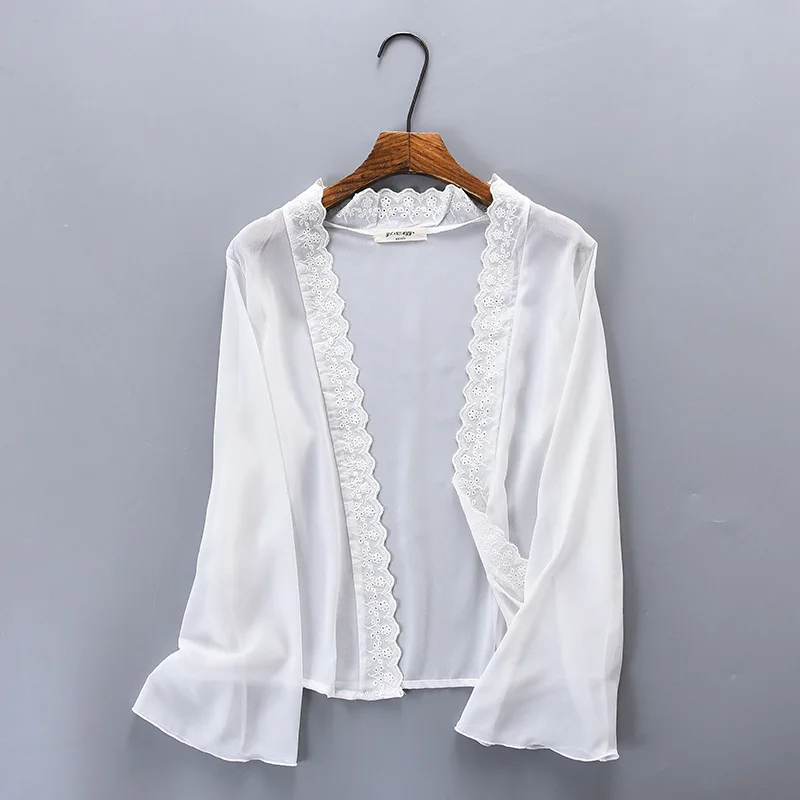 Short chiffon cardigan lace tops thin transparent women vacation outfits summer beach sunscreen clothing air conditioned shirt
Short chiffon cardigan lace tops thin transparent women vacation outfits summer beach sunscreen clothing air conditioned shirt