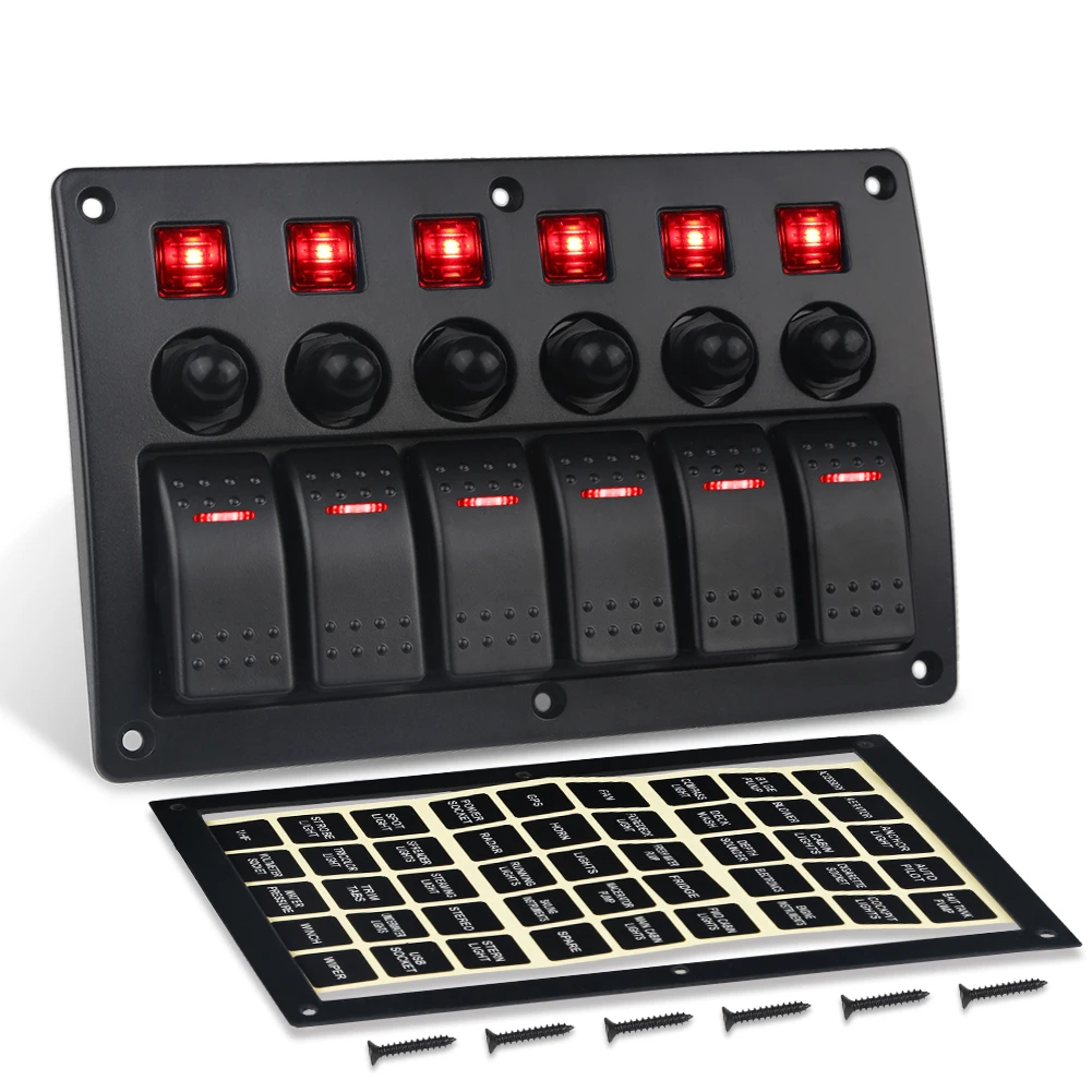 Панель переключателя автомобиля лодки, 12 В, с наклейками 
Панель переключателя автомобиля лодки, 12 В, с наклейками