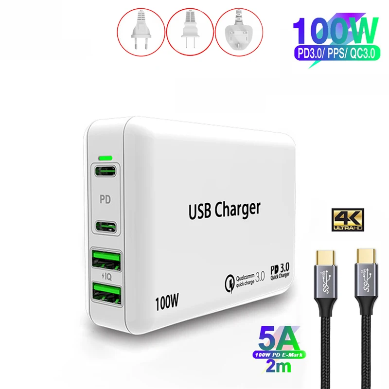 100W Multi Quick Charger PD Type C USB Charger Adapter for Macbook Pro iPhone 12 SAMSUNG S20+ 4K@60Hz USB-C USB3.1 Gen 2 Cable
100W Multi Quick Charger PD Type C USB Charger Adapter for Macbook Pro iPhone 12 SAMSUNG S20+ 4K@60Hz USB-C USB3.1 Gen 2 Cable