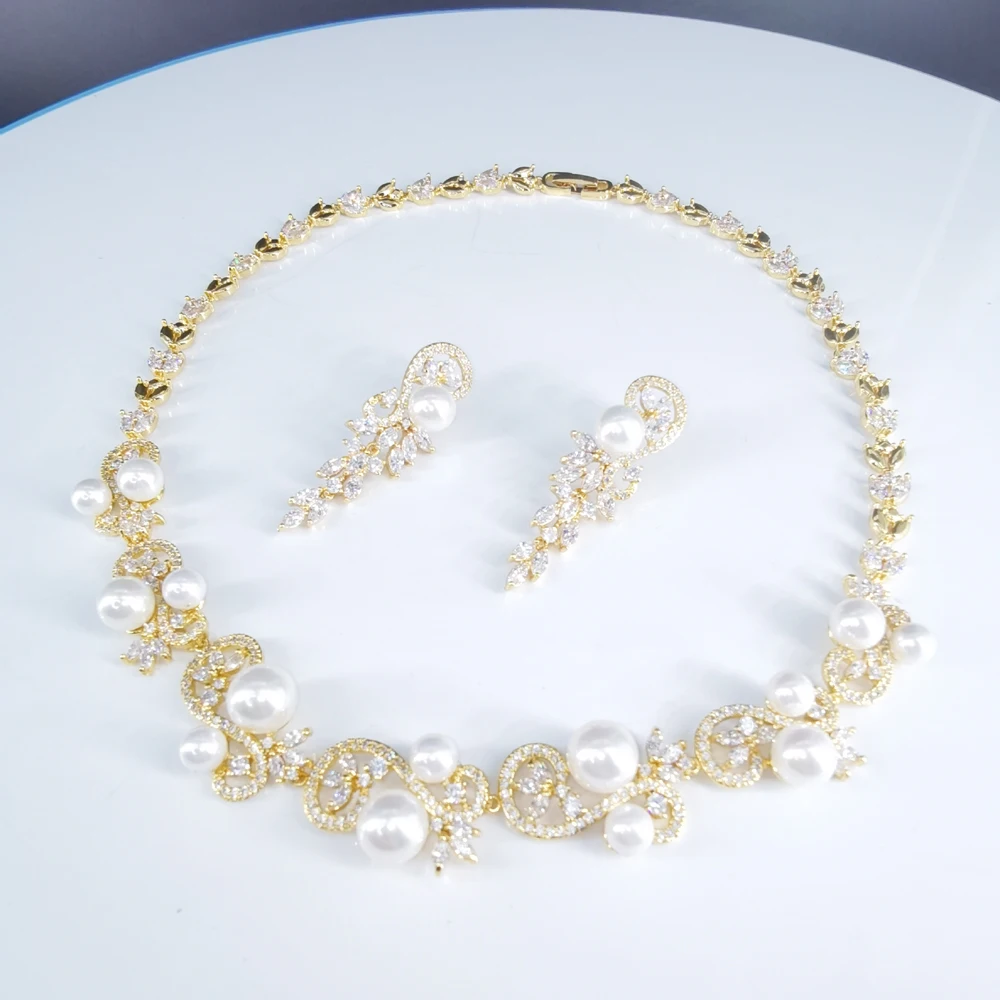2024 new fashion luxury shell pearl CZ zircon golden necklace earring,wedding bridel party banquet dress jewelry
2024 new fashion luxury shell pearl CZ zircon golden necklace earring,wedding bridel party banquet dress jewelry