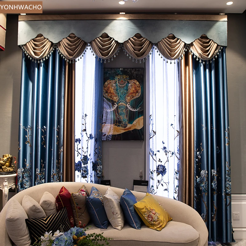 Custom curtain high-precision simulation silk embroidered villa blue thick cloth blackout curtain valance tulle panel C714
Custom curtain high-precision simulation silk embroidered villa blue thick cloth blackout curtain valance tulle panel C714