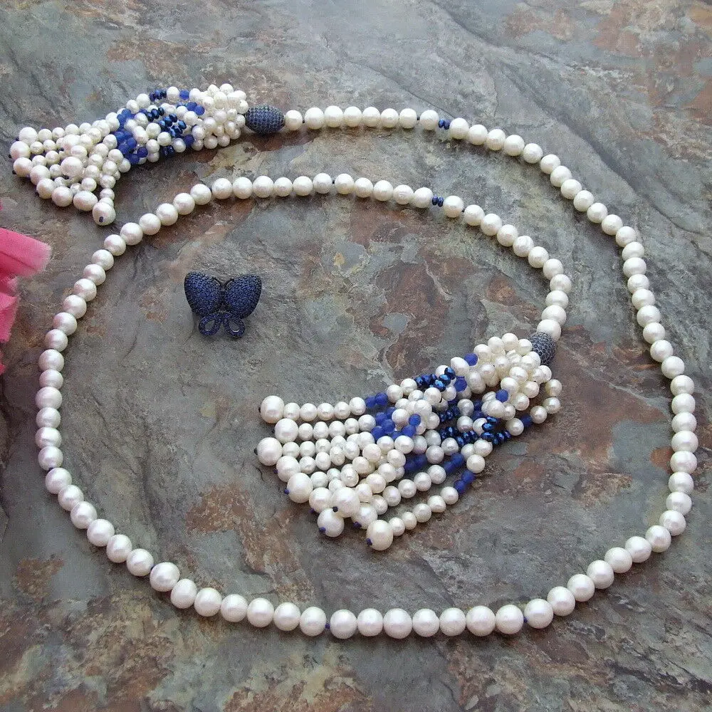 Beautiful 34'' White Freshwater Pearl Blue Jade Blue Rondelle Crystal Necklace
Beautiful 34'' White Freshwater Pearl Blue Jade Blue Rondelle Crystal Necklace