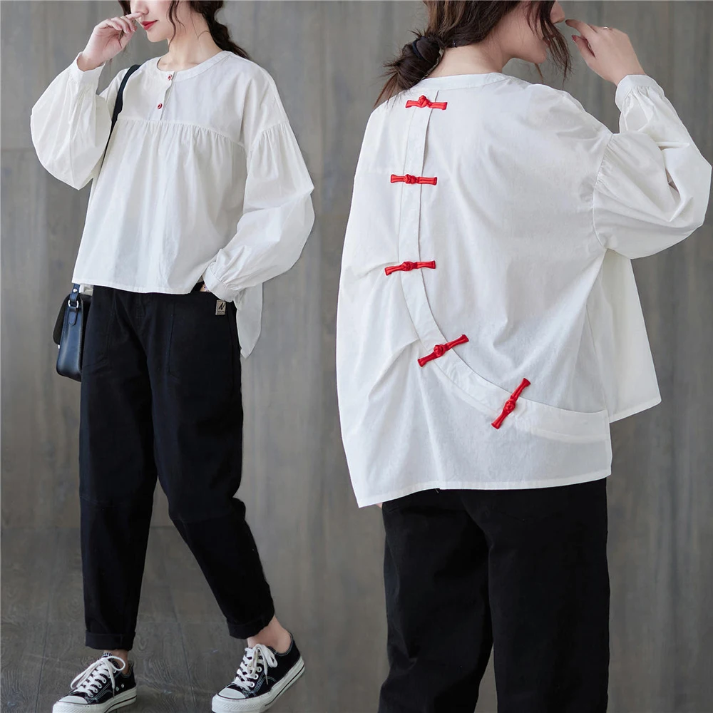 Women Retro Chinese Style Red Qipao Button White Tee Tops Cotton Linen Shirt Lady Elegant Loose Casual Blouse Oriental Clothing
Women Retro Chinese Style Red Qipao Button White Tee Tops Cotton Linen Shirt Lady Elegant Loose Casual Blouse Oriental Clothing