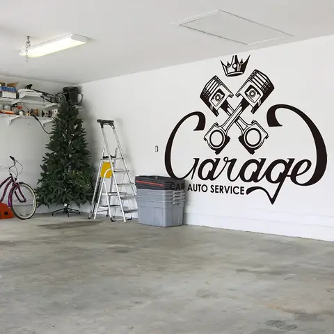 Garage Pistone Riparazione Studio Corona Adesivo da parete Auto Servizio automatico Valvola Adesivo da parete Vinile Negozio Decorazioni per la casa
